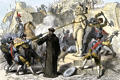 Spanische Priester zerstören die aztekischen Idole Mexikos. 19. Jahrhundert von Felix Octavius Carr Darley