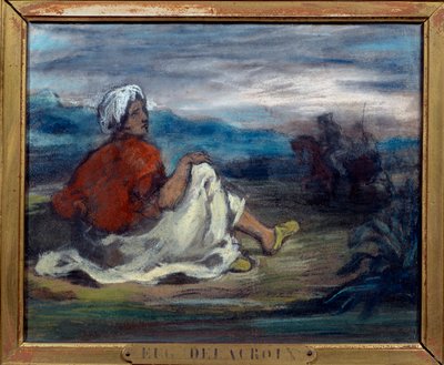 Ein Araber sitzt auf dem Land am Straßenrand. Pastellgemälde von Eugene Delacroix von Ferdinand Victor Eugene Delacroix