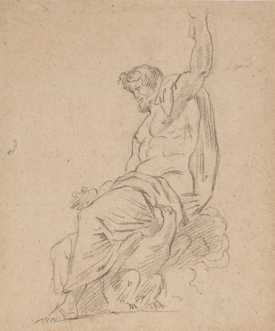 Recto: Sitzende Figur eines Mannes, möglicherweise Jupiter, auf einem Adler, der mit seiner linken Hand nach oben greift von Ferdinand Victor Eugene Delacroix
