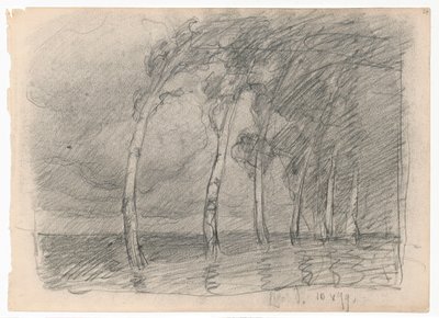 Birken während eines Sturms, Studie zum Gemälde "Ballade"; verso: Fragment eines Gebäudeskizze von Ferdynand Ruszczyc