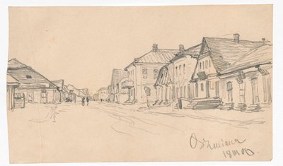 Straße in Oszmiana; Rückseite: Türskizze von Ferdynand Ruszczyc