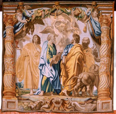 Flämische Tapisserie. Serie Der Triumph der Eucharistie. Die vier Evangelisten. Elfter Wandteppich in der Serie. Modell Peter Paul Rubens. 1626-1628. Herstellung Jan II Raes, Hans Vervoert, Jacques Fobert, Brüssel. von Flemish School
