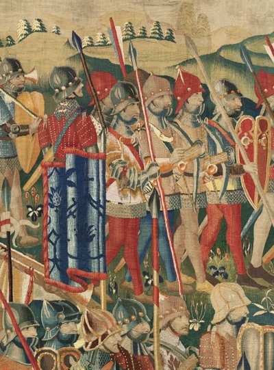 Flandrischer Wandteppich. Die Landung in Arzila. Serie Eroberungen von König Alfons I. von Portugal. Tournai. von Flemish School