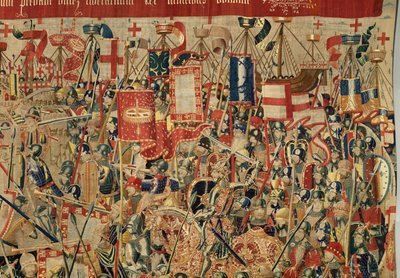 Pfarrmuseum der Wandteppiche (Museo Parroquial de Tapices de Pastrana). Flämischer Wandteppich. Einnahme von Arcila. Serie Eroberungen von König Alfonso I. von Portugal. Tournai. von Flemish School