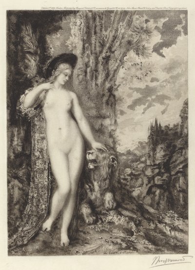 Der verliebte Löwe von Félix Bracquemond, after Gustave Moreau