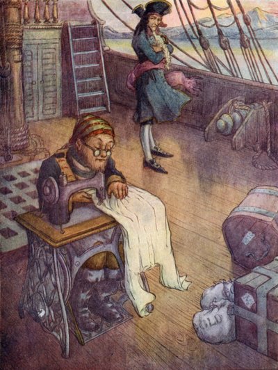 Smee, der Bootsmann bei der Arbeit an seiner Nähmaschine von Flora White