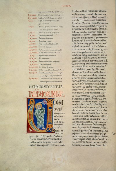 Seite aus der Bibel von Corbolino mit Initiale, die Gott zeigt, der zu Moses spricht (Cod. Conventi Soppressi 630, c. 52v), Manuskript von Florentine School