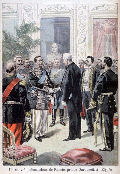 Prinz Ourousoff, Botschafter Russlands trifft Félix Faure, 1898 von Fortuné Méaulle