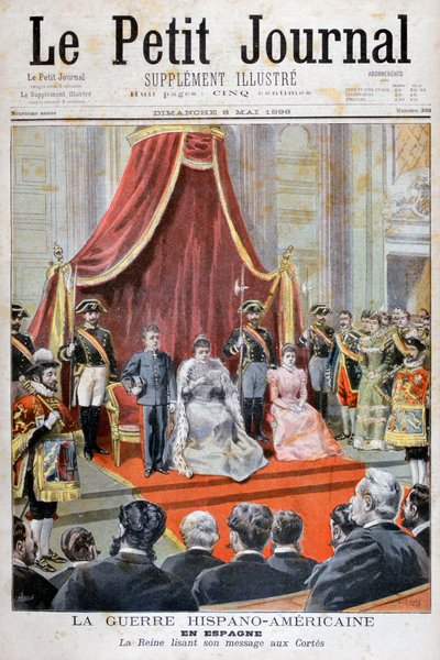 Die spanische Königin hält eine Rede, Spanisch-Amerikanischer Krieg, 1898 von Fortuné Méaulle