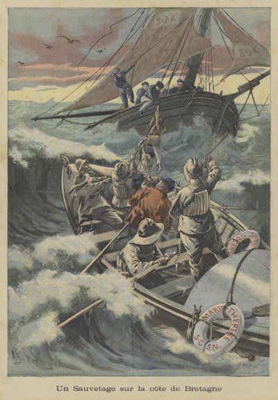 Rettung eines Rettungsbootes vor der Küste der Bretagne von Fortune Louis Meaulle