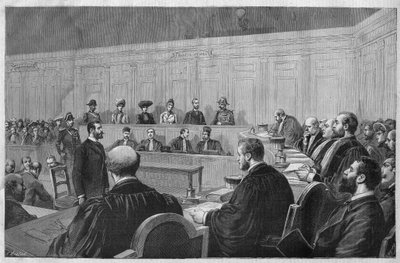 Der Skandal von Toulon im Jahr 1891: Affäre Fouroux - Jonquières - der Gerichtssaal, Zeugenaussagen - Gravur von Meaulle in „Le journal illustré“ von 1891 von Fortune Louis Meaulle
