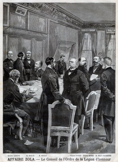 Der Rat des Nationalen Ordens der Ehrenlegion während der Dreyfus-Affäre, Gravur von F. Meaulle nach Garrey. „Le Petit Journal“, 24. April von Fortune Louis Meaulle