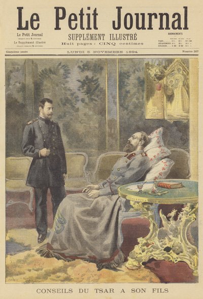 Der sterbende Zar Alexander III. von Russland gibt seinem Sohn Ratschläge von Fortune Louis Meaulle