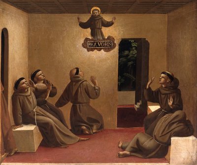 Erscheinung des Heiligen Franziskus in Arles, Szenen aus dem Leben des Heiligen Franziskus von Assisi, ca. 1429 von Fra Giovanni Angelico da Fiesole