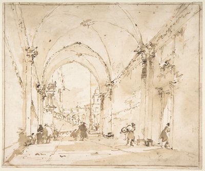 Architektonische Capriccio: Gewölbter Durchgang zu einem Platz von Francesco Guardi