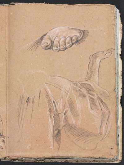 Verona-Skizzenbuch: Studie eines linken Fußes und Draperiestudie mit rechtem Arm, Seite 79, 1760 von Francesco Lorenzi