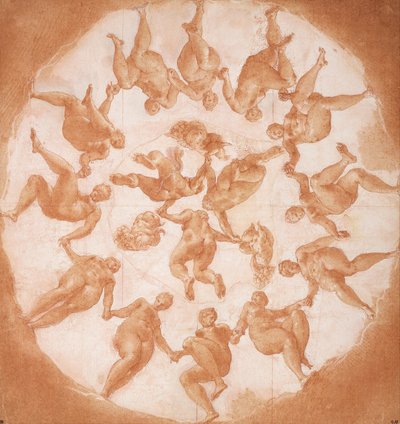 Tanz der Stunden und drei Putti mit Füllhörnern von Francesco Primaticcio