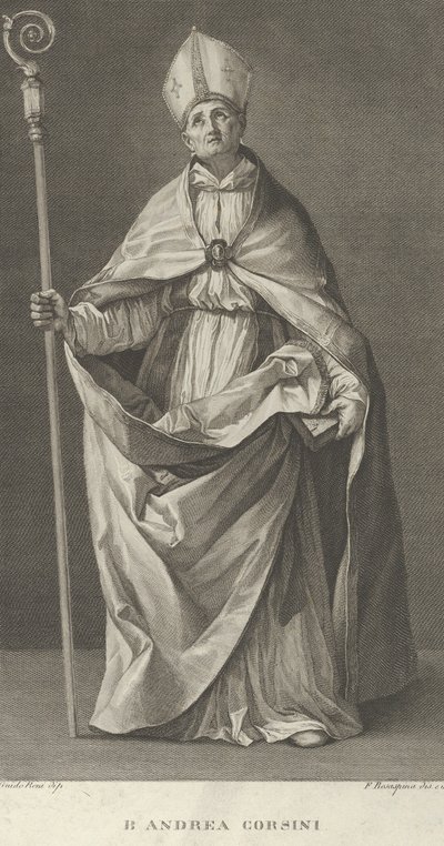 Heiliger Andrea Corsini als Bischof von Fiesole gekleidet, mit einem Bischofsstab, ca. 1780-1841 von Francesco Rosaspina