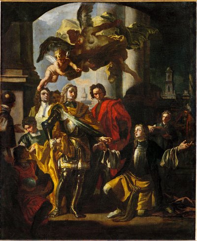 Gundaker Graf Althan, Direktor der kaiserlichen Gebäude, präsentiert Kaiser Karl VI das Inventar der neuen Gemäldegalerie in der Stallburg von Francesco Solimena