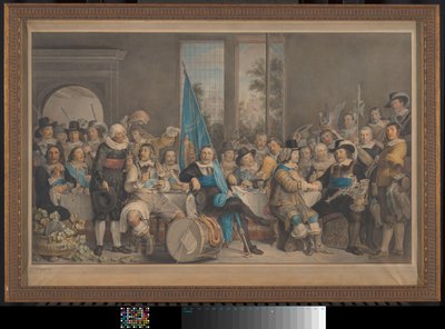 Schützenmahlzeit in der Voetboog (St. Joris) Ziele in Amsterdam, zur Feier des Friedens von Münster, 18. Juni 1648 von Francesco Tozelli (signed by artist)