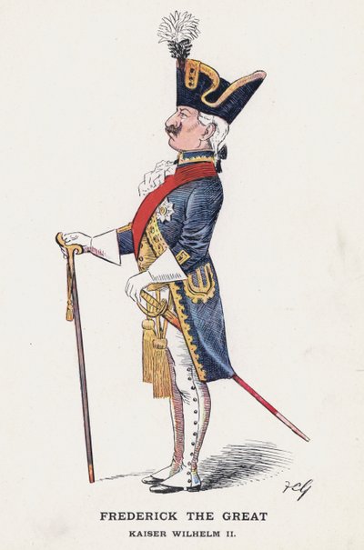 Friedrich der Große, Kaiser Wilhelm II. (Farblithografie) von Francis Carruthers Gould