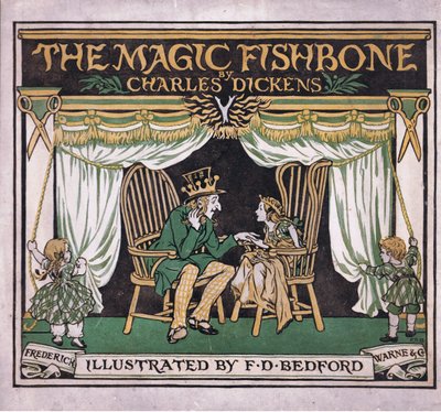 Titelbildgestaltung, aus Der magische Fischknochen, veröffentlicht von Warne & Co, um 1940 von Francis Donkin Bedford