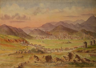 Ansicht von Smandria und Kondia auf der Insel Lemnos, Griechenland, April 1917 von Francis Doveton Bridges