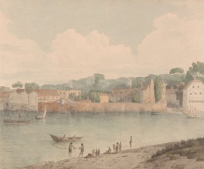 Vauxhall Stairs, von Millbank, 5. Juli 1797 von Francis Towne