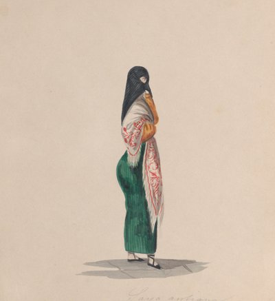 Eine Frau, die die Saya trägt, im Profil, aus einer Gruppe von Zeichnungen, die Peruaner darstellen, ca. 184 von Francisco