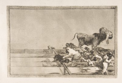 Schreckliche Ereignisse in den vorderen Reihen der Arena in Madrid, Tauromaquia, Platte 21 von Francisco de Goya