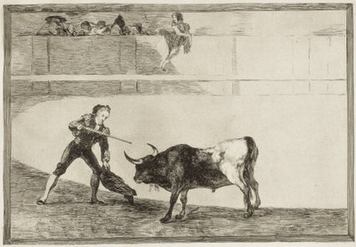 Pedro Romero tötet den angehaltenen Stier. 1816. (25,1 x 35,9 cm). ROMERO, Pedro (1754-1839). Spanischer Stierkämpfer. Platte 30 aus „Die Kunst des Stierkampfs“. Radierung. von Francisco Jose de Goya y Lucientes