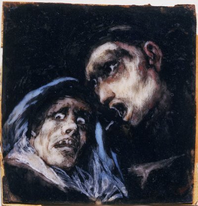 Mönch spricht mit einer alten Frau von Francisco Jose de Goya y Lucientes