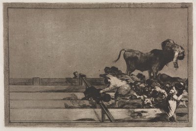 Stierkämpfe: Schreckliche Ereignisse in den vorderen Reihen des Rings in Madrid und Tod des Bürgermeisters von Torrejon von Francisco de Goya