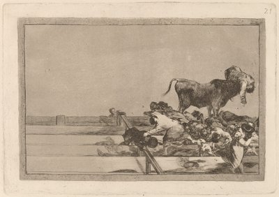 Schreckliche Ereignisse in den vorderen Reihen des Rings in Madrid und Tod des Bürgermeisters von Torrejon von Francisco de Goya