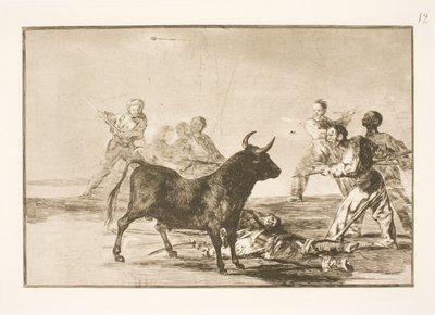 Das Volk sticht den Stier mit Lanzen, Sicheln, Banderillas und anderen Waffen von Francisco de Goya