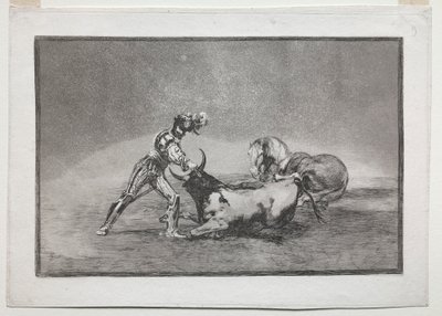 La Tauramaquia: Ein spanischer Ritter tötet den Stier, nachdem er sein Pferd verloren hat, 1815-1816 von Francisco de Goya