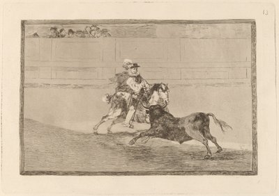 Ein spanischer Ritter in der Arena bricht kurze Speere ohne die Hilfe von Assistenten von Francisco de Goya