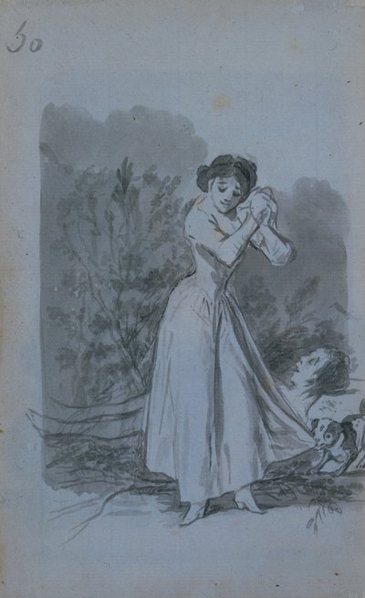 Junge Frau, die ihre Hände über einem nackten Männerkörper ringt, 1796-97 von Francisco de Goya