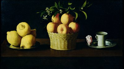 Stillleben mit Zitronen, Orangen und einer Rose von Francisco de Zurbaran