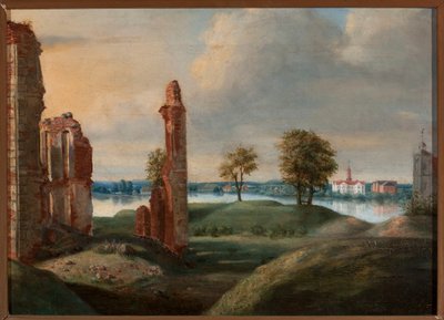 Das litauische Biržai mit den Ruinen des Schlosses der Radziwiłłs von Franciszek Smuglewicz