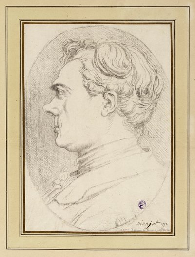 Karikaturporträt des Malers Ménageot, Rom 1772 von François-André Vincent