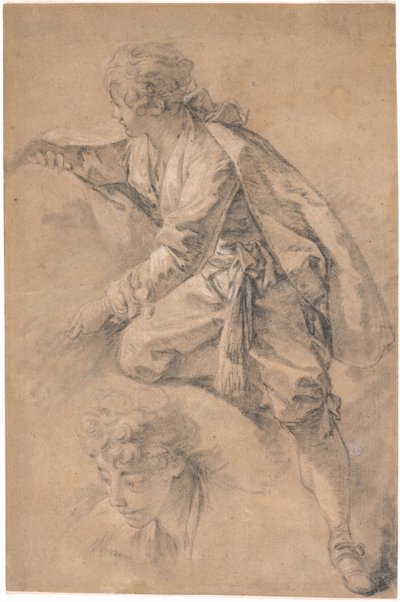 Ein halb kniender Jugendlicher mit ausgestreckten Armen von François Boucher