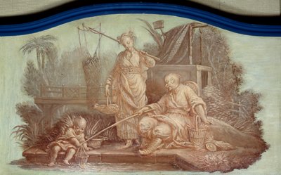 Chinoiserie: Szene des Fischens in China. Türsturz gezeichnet von François Boucher (1703-1770) von François Boucher
