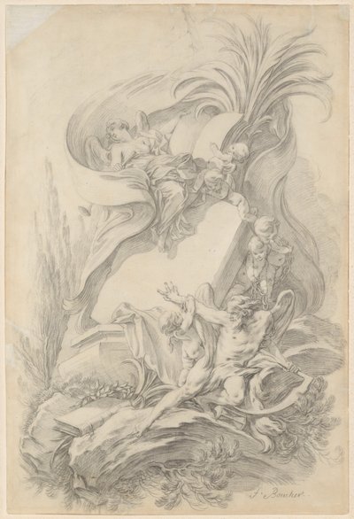Entwurf für ein Frontispiz: Die Liebe hält die Hand der Zeit auf von François Boucher