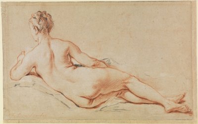 Liegender weiblicher Akt, auf den linken Arm gestützt, in Rückenansicht von François Boucher