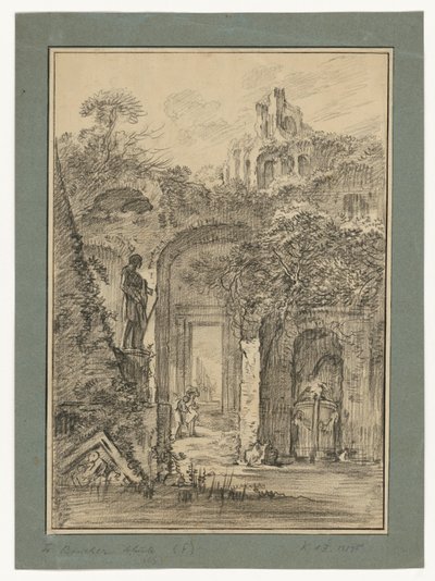 Römische Ruinenlandschaft mit einzelnen Figuren von François Boucher