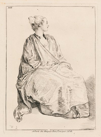 Nach rechts gewandte sitzende Frau von François Boucher