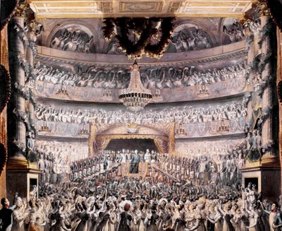 Ludwig XVIII. (1755-1824) besucht das Theater von Odeon bei einer Feier der Nationalgarde von Paris im Jahr 1819. Zeichnung von François Buffet (1789-1843) von Francois Buffet