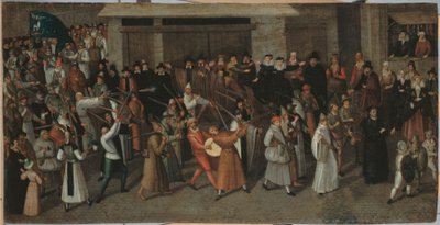 Prozession der Liga auf der Île de la Cité, beim Verlassen von Notre-Dame, ca. 1590 von Francois Bunel