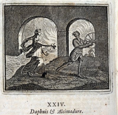 Daphnis und Alcimadura. Fabeln von Jean de La Fontaine (1621-95). Illustration von François Chauveau (1613-1676). Ausgabe von 1728 von Francois Chauveau